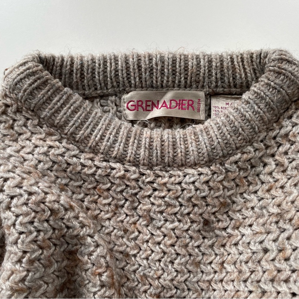 Vintage GRENADIER Mixed-Stitch Tweed Sweater | Oatmeal | Med - Picture 13 of 16